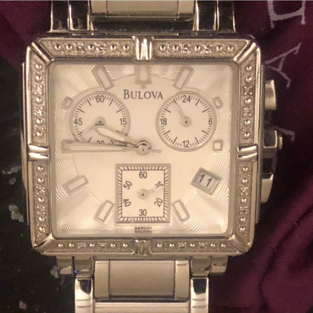 Bulova | Chronograph Square Diamond Accents Watch. Will need new Battery.